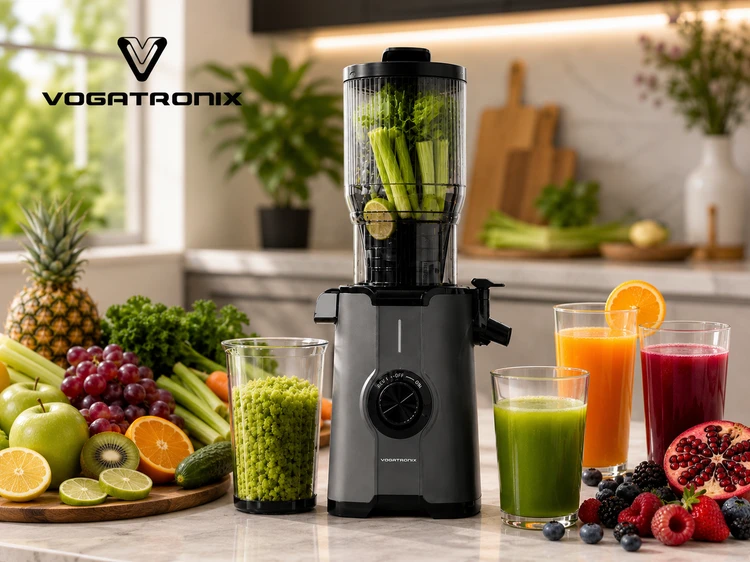 آبمیوه‌گیری و عصاره گیرووگاترونیکس مدل VE-SJ02 | موتور 200 وات | دهانه ورودی 108 میلی‌متری