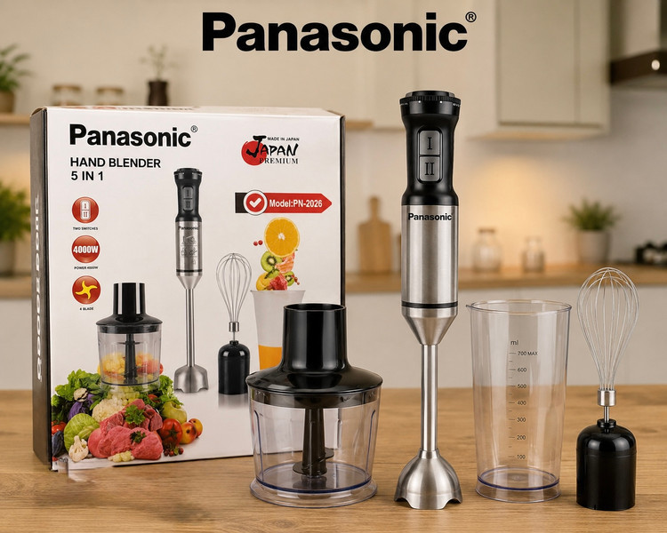 گوشت‌کوب برقی ۵ کاره پاناسونیک -4000 وات مدل PN-2026 | همراه خردکن، همزن و لیوان