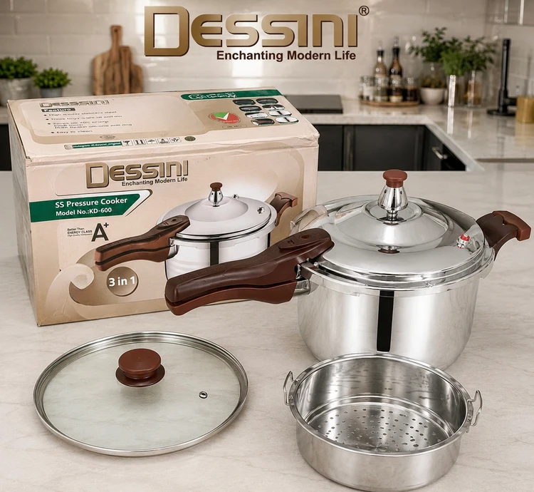 زودپز استیل ۳ کاره دسینی 11 لیتری مدل KD-600-11L | 2026 کاره همراه درب شیشه‌ای، سبد بخارپز، کف سه‌لایه و سیستم ایمنی چندگانه